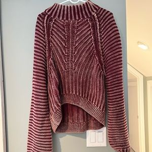 Free people drop shoulder sweater. Size large. Distressed maroon color
